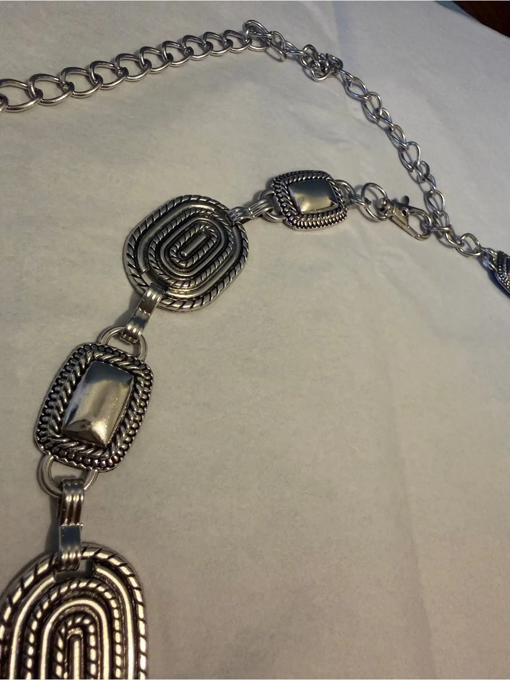 NEW Elan's Daughter Rectangle Oval Belt in Silver / 41 inches
